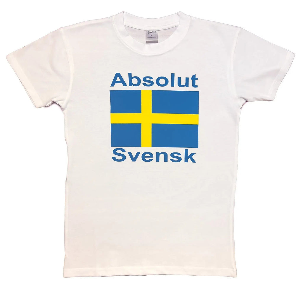 T-shirt in White featuring the Swedish flag Design & 'Absolut Svensk' bold text. Made from 100% premium cotton - Style Council