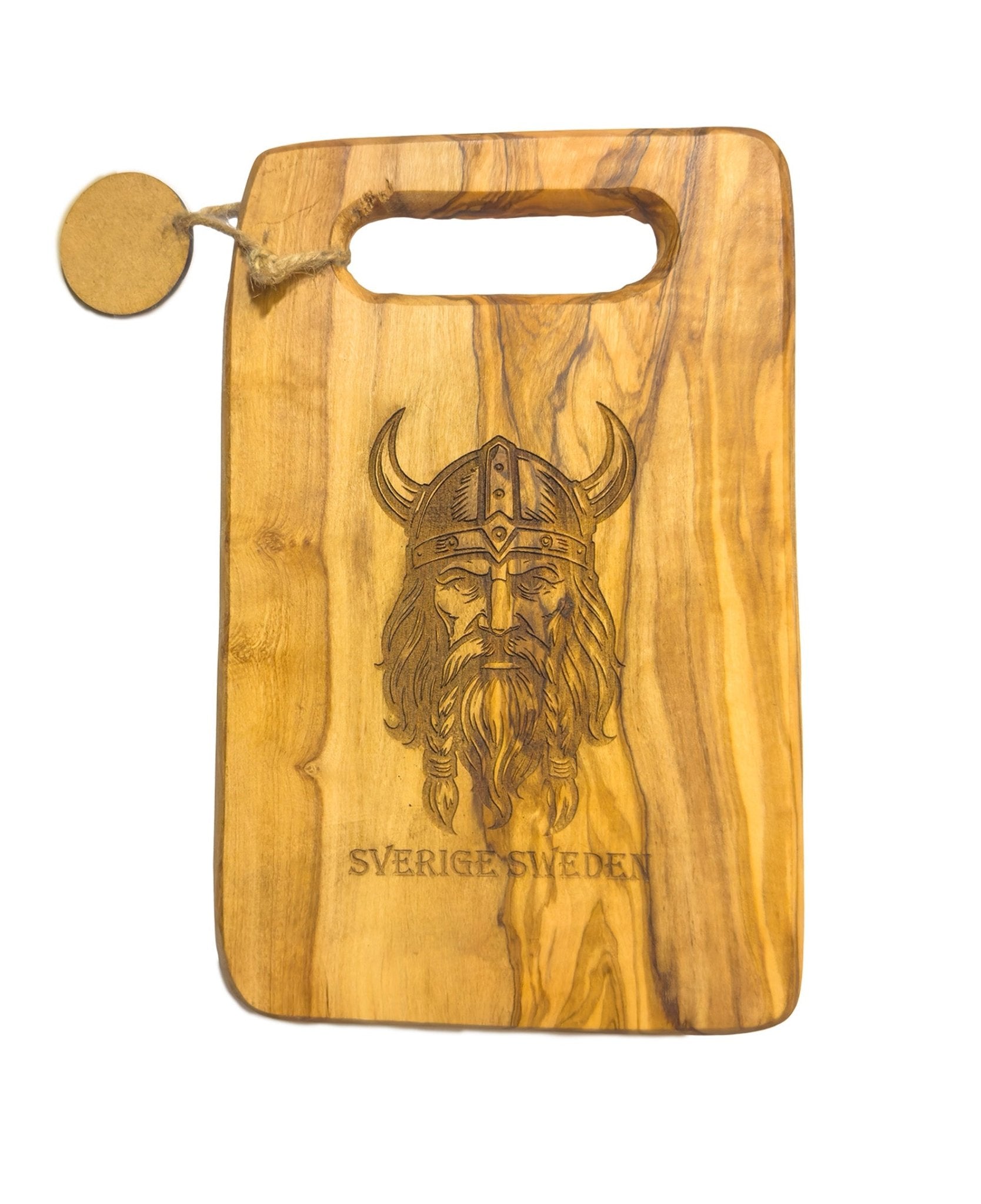 Fornt view of Viking Engraved Wooden Cutting Board “Sverige Sweden” tex – Sweden Souvenir - Style Council