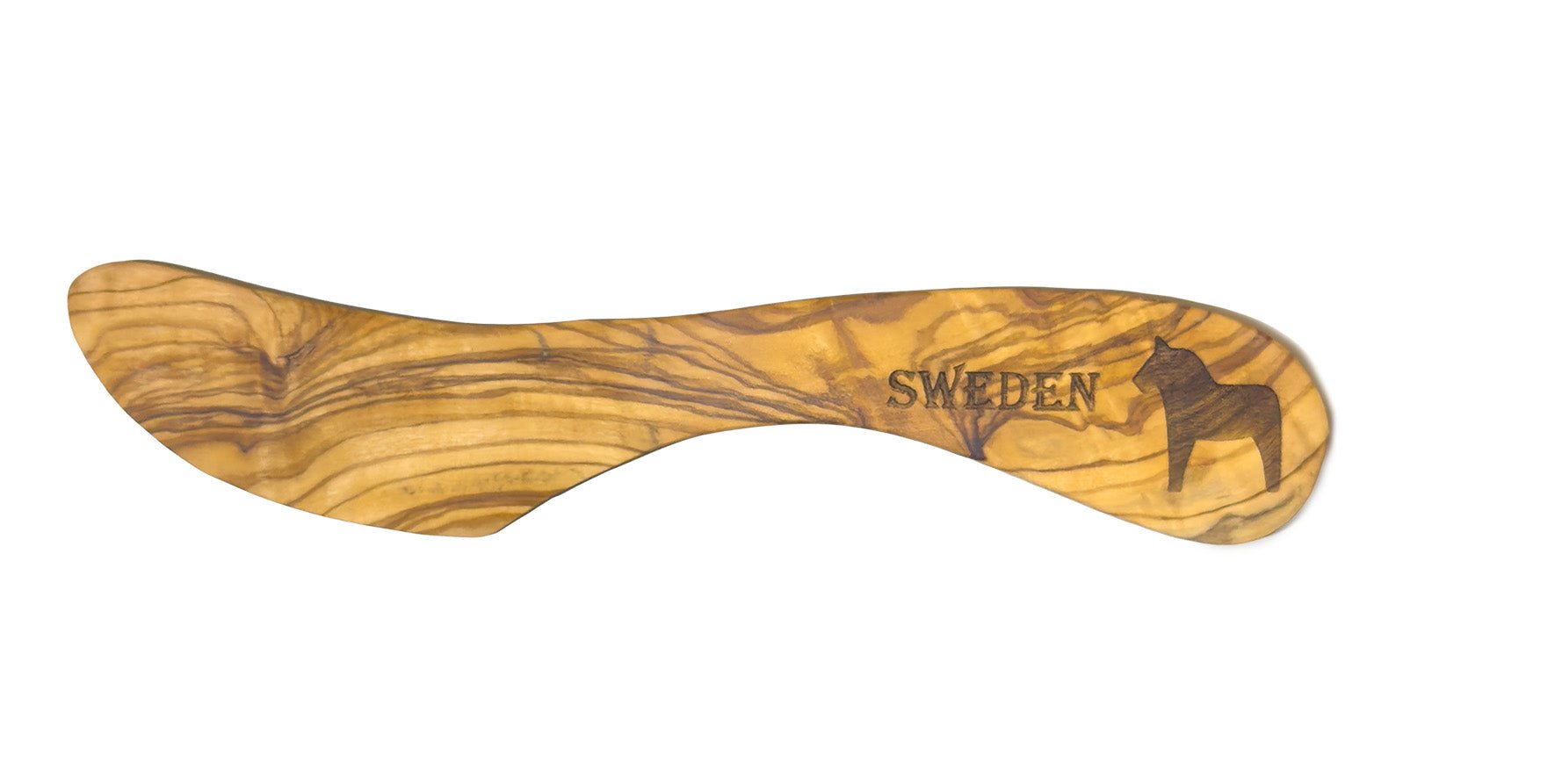 Olive wood butter knife engraved with a Dala Horse and 'Sweden' text - Sweden Souvenir - Style Council