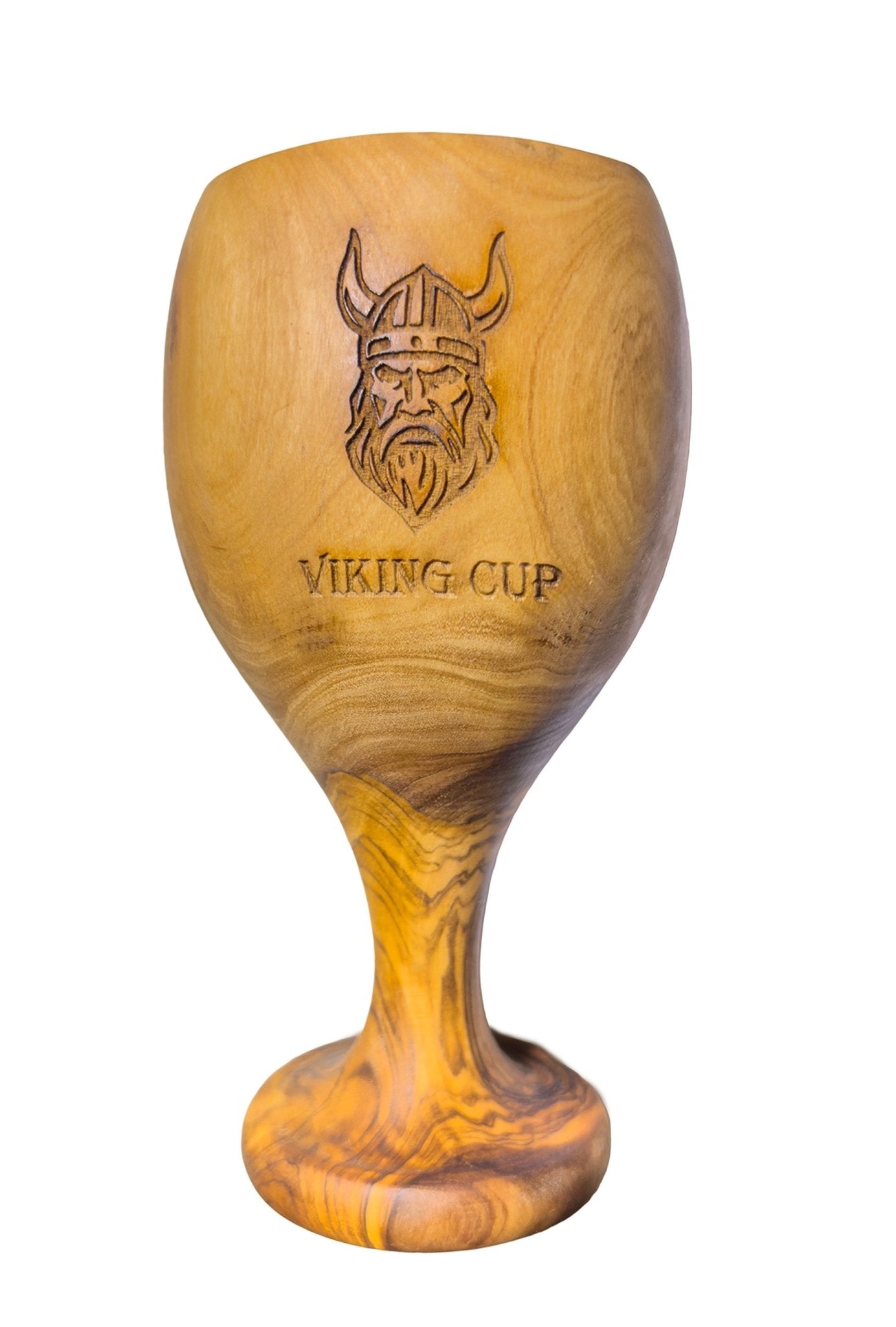 Handcrafted wooden cup engraved with a Norse warrior Viking design. Durable, eco-friendly  - Style Council