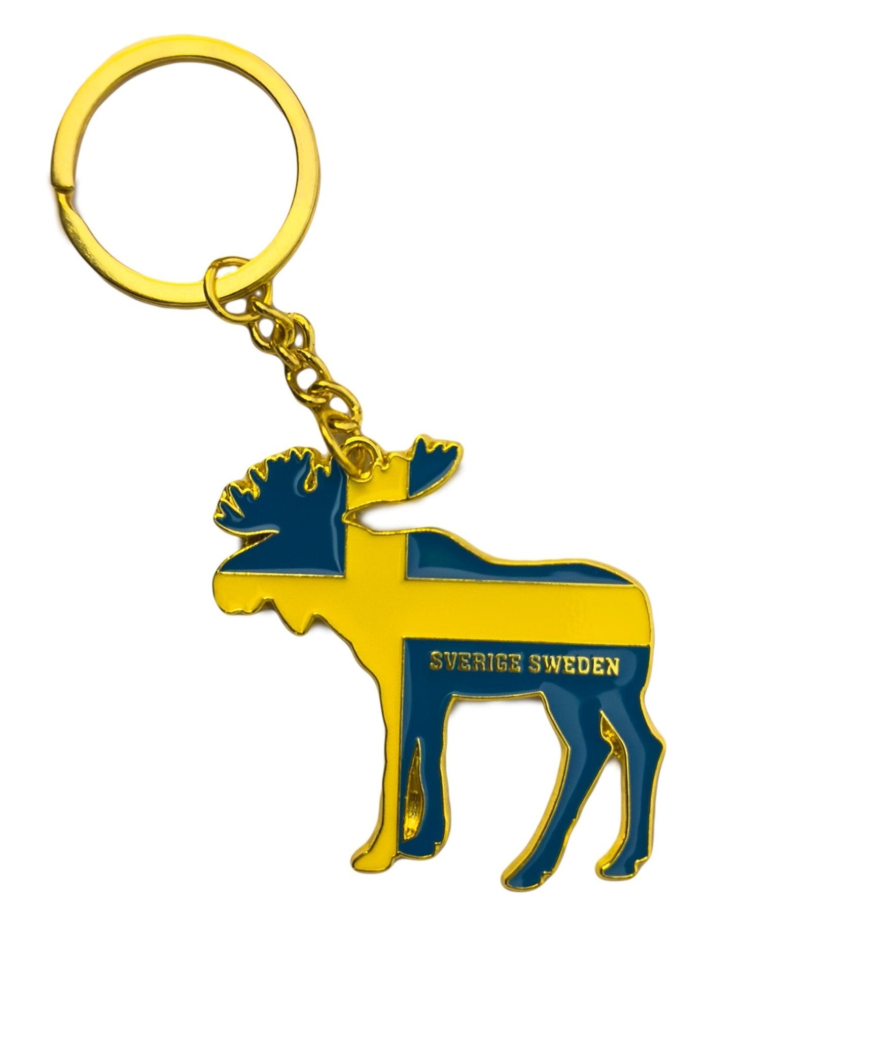 Moose keychain with Swedish flag design & Durable gold-tone alloy finish -   Souvenir Gift - Style Council