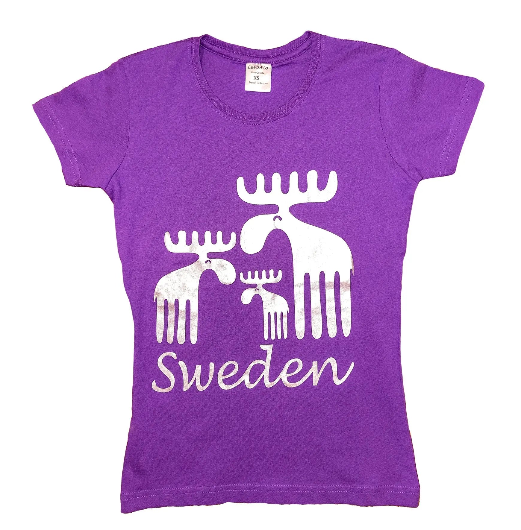 Stylish women’s t-shirt in purple Color featuring a playful Sweden moose graphic. Made from 100% soft cotton -  Style Council
