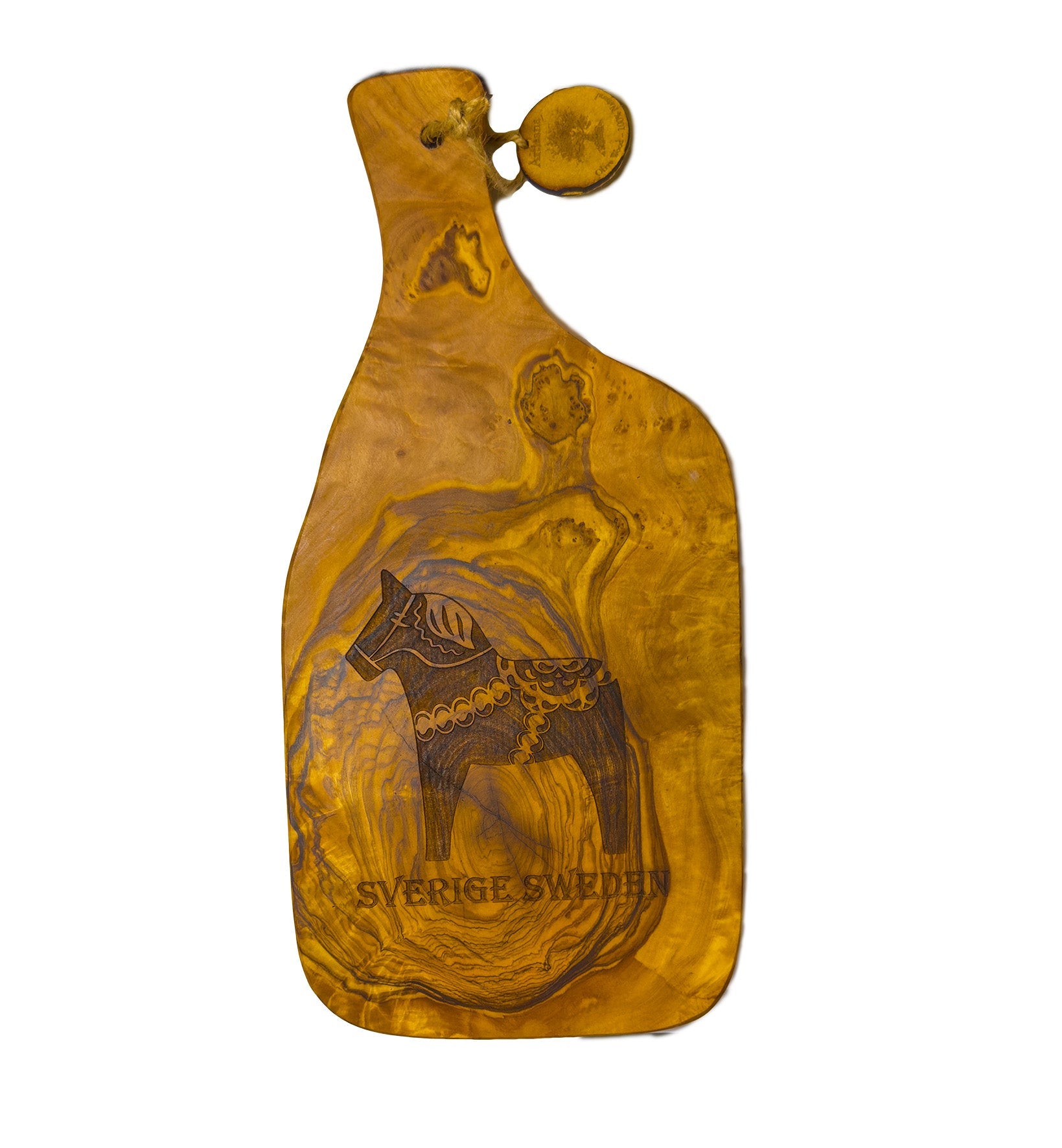 Dala Horse Olive Wood Cutting Board with Oval Handle – Handmade Sweden Souvenir - Style Council