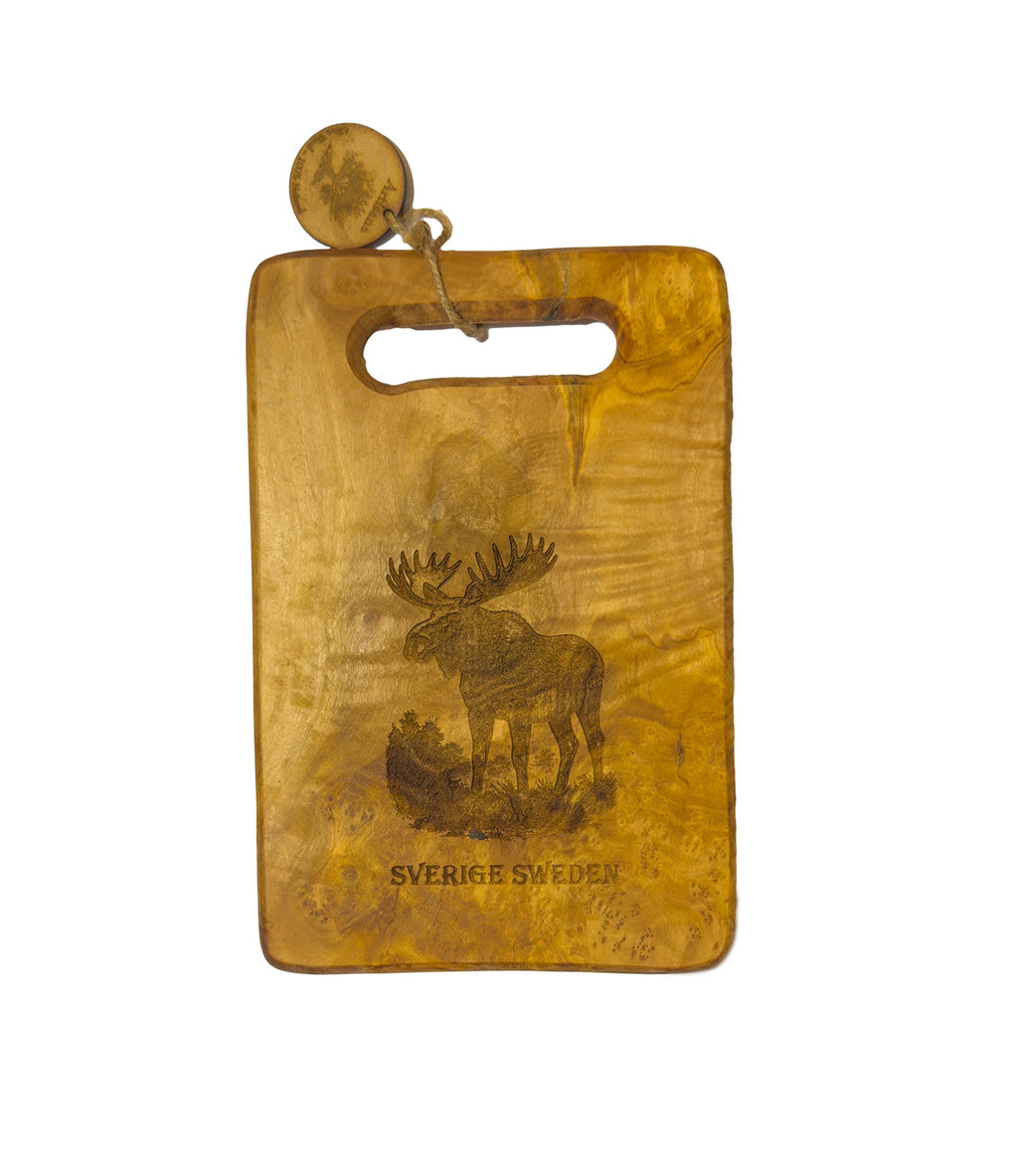 Swedish Elk Olive Wood Cutting Board – “Sverige Sweden" text” - Authentic Sweden Souvenir - Style Council