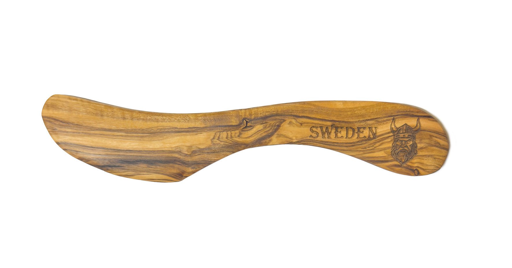 olive wood butter knife featuring a Viking engraving and “Sweden” text - Swedish souvenir - Style Council