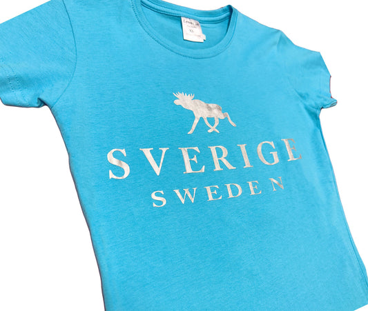 Sverige Sweden Moose Women's T-Shirt - Sky Blue - Style Council