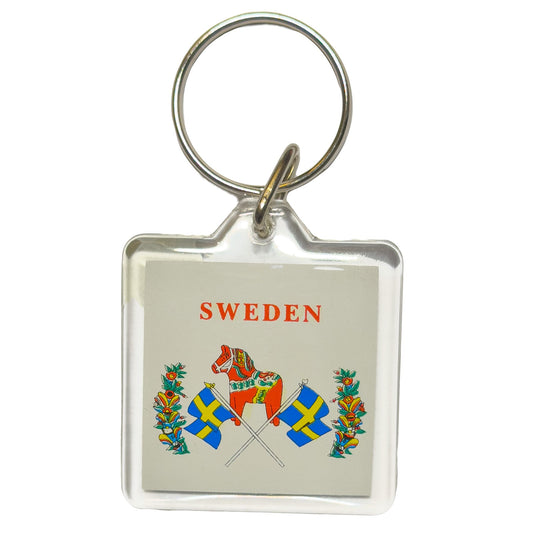 Sweden Dala Horse Keyring with Crossed Flags – Classic Souvenir Gift - Style Council