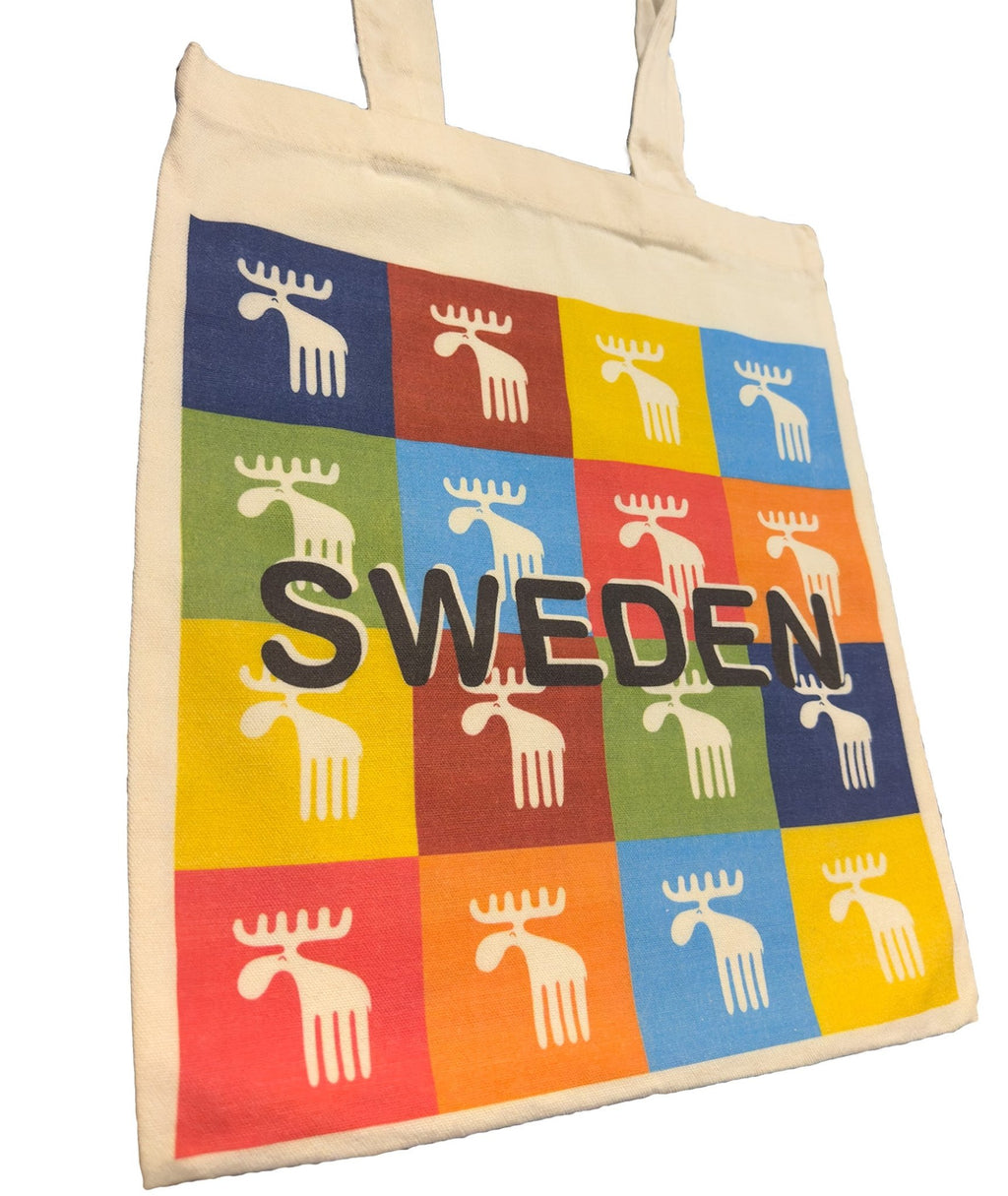 Sweden Moose Pattern Tote Bag – Colorful Swedish Design Souvenir - Style Council