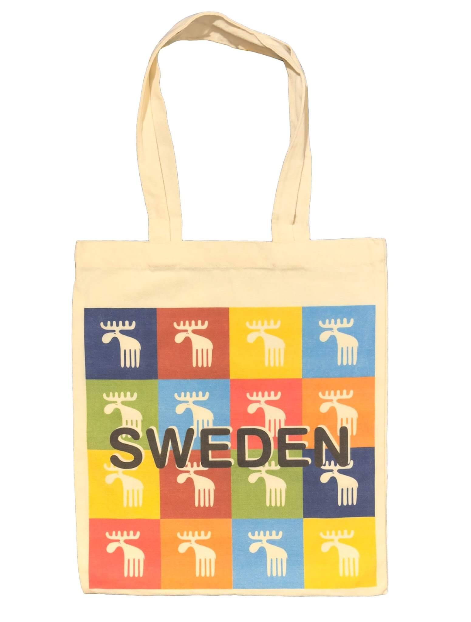 Sweden Moose Pattern Tote Bag Front View – Colorful Swedish Design Souvenir - Style Council		