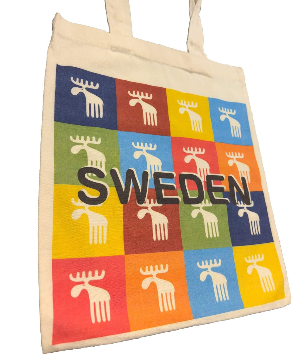Sweden Moose Pattern Tote Bag –Side View, Colorful Swedish Design Souvenir - Style Council
