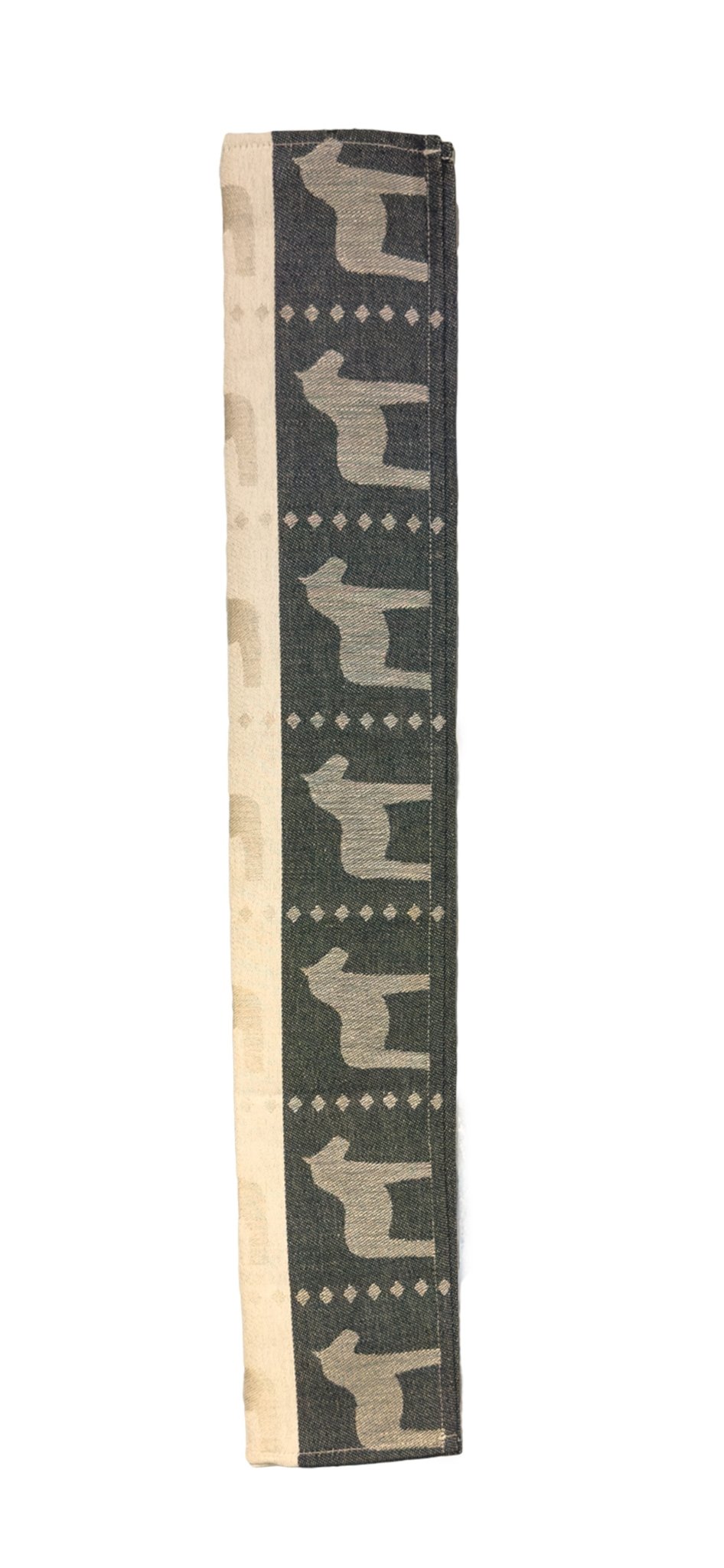 Folded of linen cotton kitchen towel with Scandinavian Dala horse motif - Style Council