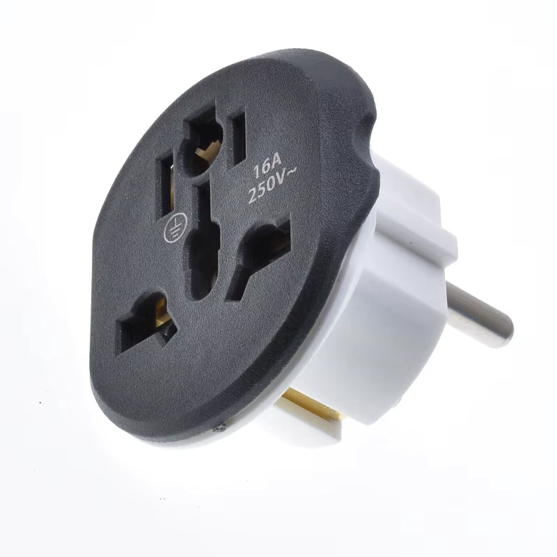 Side view of Universal European travel plug adapter with EU Schuko pins-   Style Counci